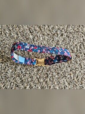 Draper James Navy Floral Dog Collar with Gold Hardware